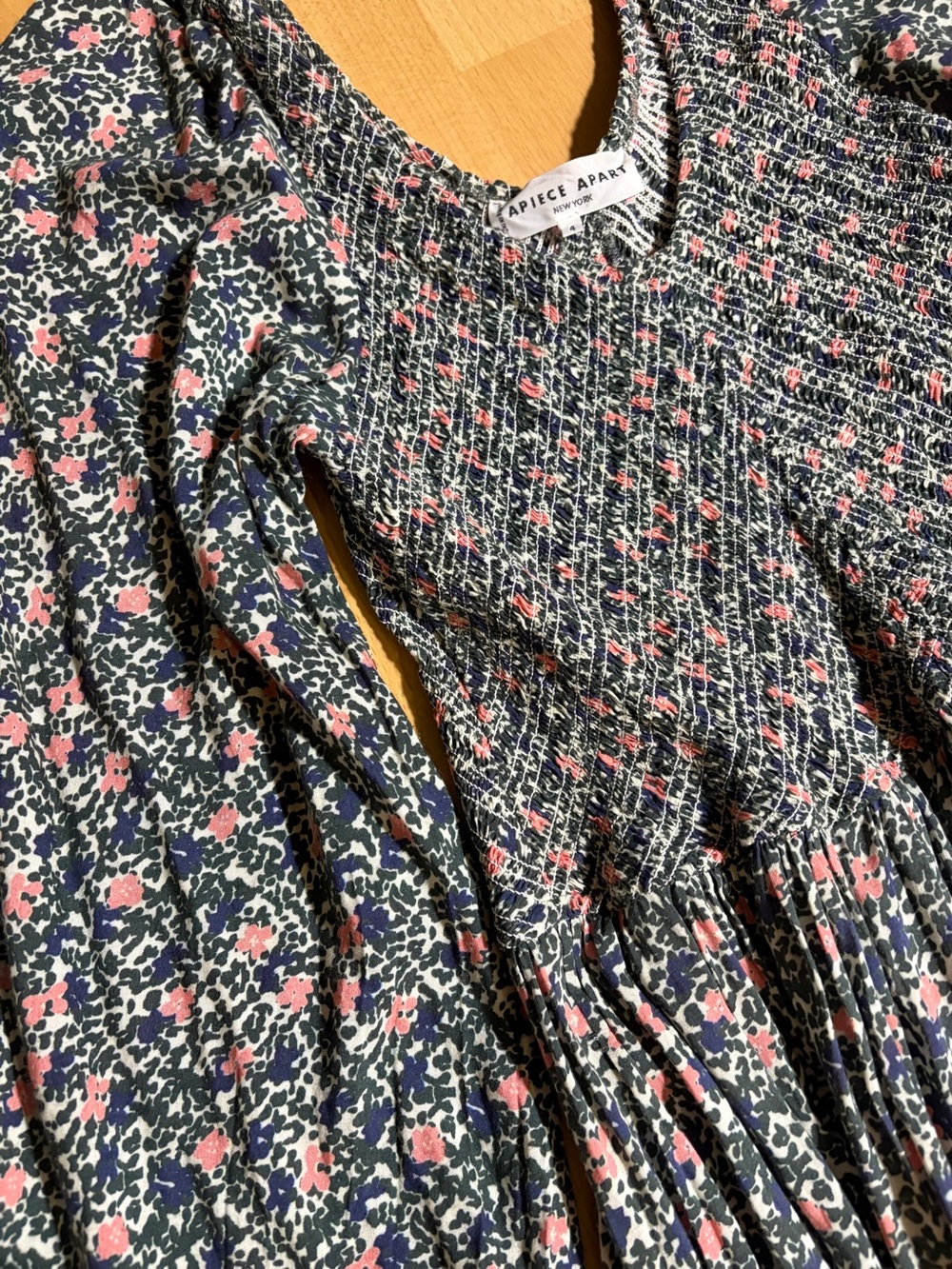 Apiece Apart Olivas Floral Fit & Flare Maxi Dress Smocked Bodice Long Sleeve - Picture 7 of 12